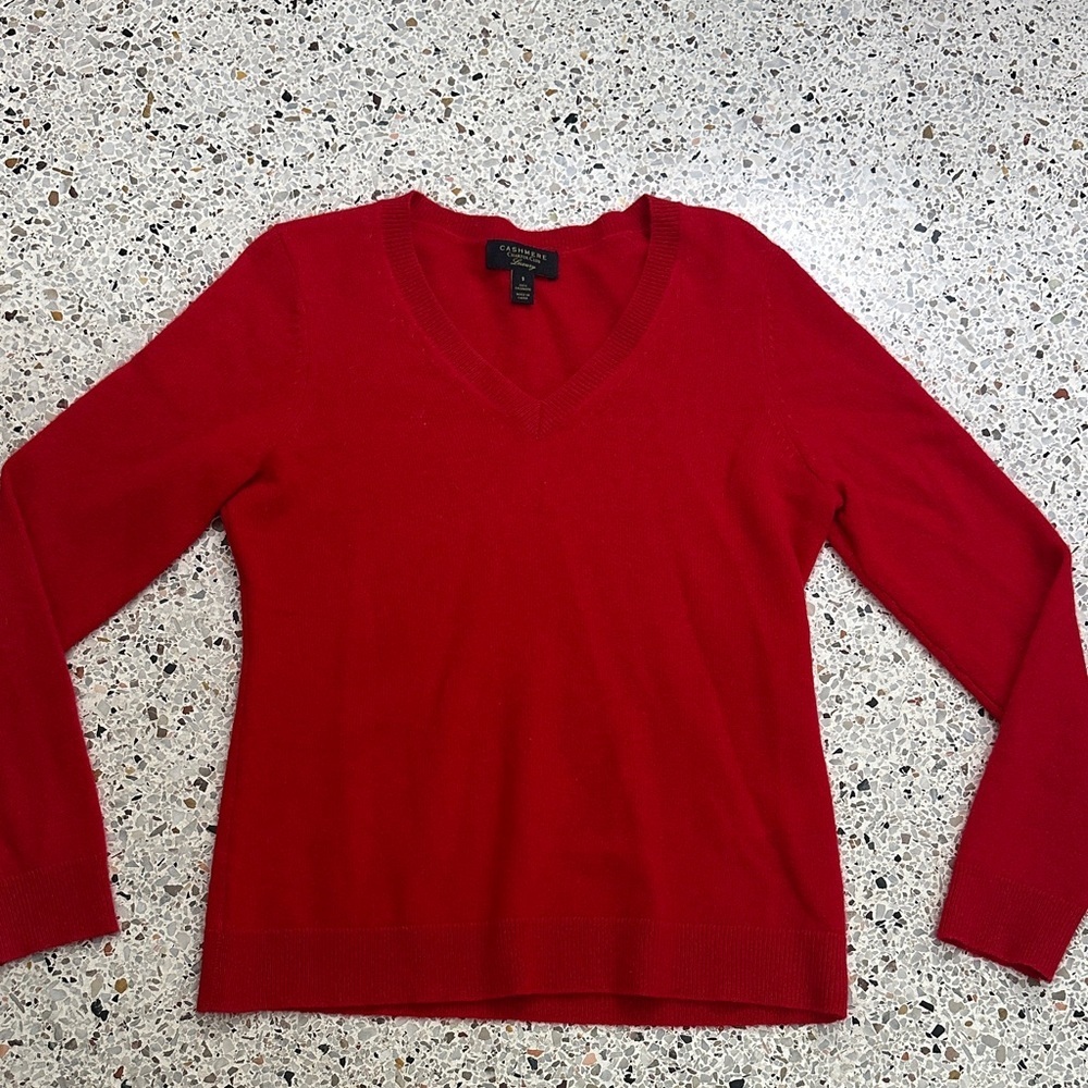 100% cashmere charter club luxury red v neck sweater small s bridal
